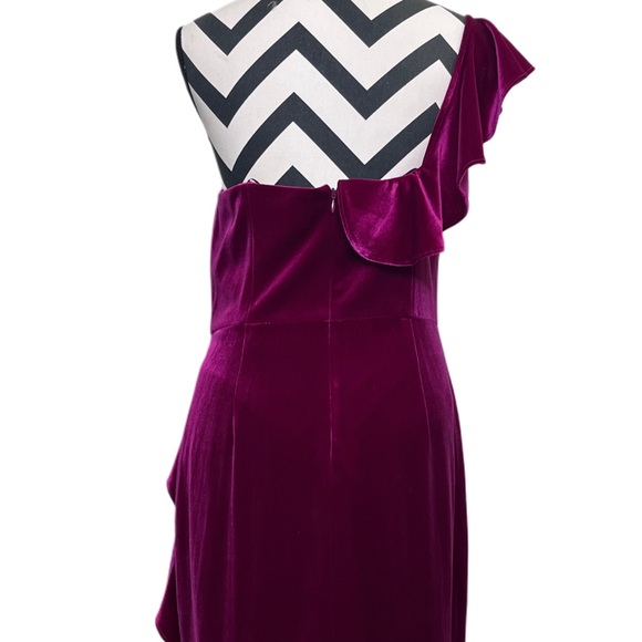 Aidan Mattox Velvet Sz 10 Cocktail Evening One-Shoulder Party Ruffle Dress - Picture 5 of 11